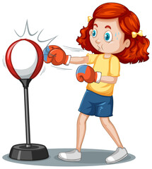 Wall Mural - A girl cartoon character doing boxing exercise