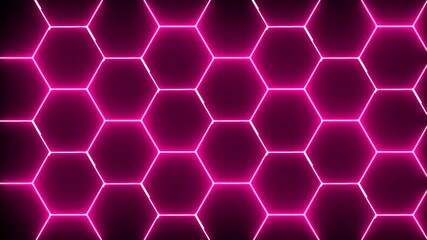 Aufkleber - Computer generated hexagonal abstract design with neon light. 3d rendering of honeycomb backdrop.