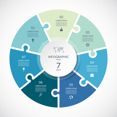 Canvas Print - vector infographic puzzle circular template. cycle diagram with 7 parts, options. can be used for ch