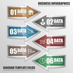 Fototapete - vector 6 arrow banners business infographic process diagram compare service banner presentatoin. Six steps to achieve this goal. Six glossy strip for your annotations. Six full-color sticker.