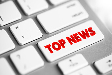 Poster - top news text button on keyboard, concept background