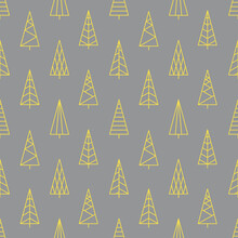 Colors Of Year 2021 Illuminating Yellow And Ultimate Gray Christmas Pattern. Christmas Trees Polka Dot Seamless Pattern. Geometric Design For Web And Print On Textile, Fabric, Paper
