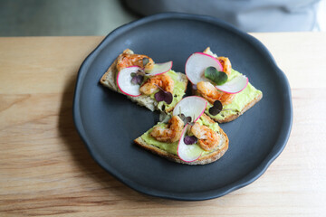 Poster - Bruschetta with shrimps and avocado