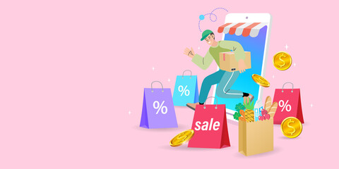 Naklejka na meble happy shopping girl with bags