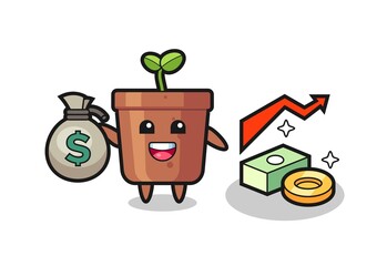 plant pot illustration cartoon holding money sack