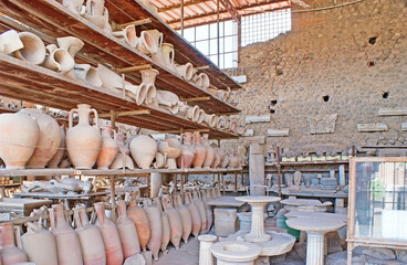 Canvas Print - The amphoras in Forum Granary of Pompeii, Italy