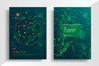 Biotechnology poster or cover with abstract molecular structure. Brochure for medical and science innovation. Data Technology flyer.