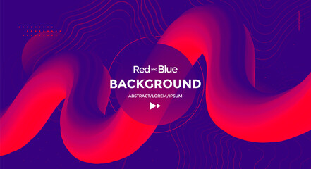 Wall Mural - Red and blue fluid wave background. Duotone geometric compositions with gradient 3d flow shape.