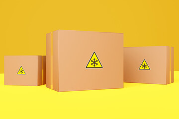 Wall Mural - The concept of transportation of dangerous goods and hazardous materials. Cardboard boxes with a 