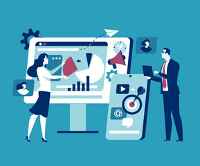 Digital marketing strategy. Marketing department. Communication and social network marketing concept. 