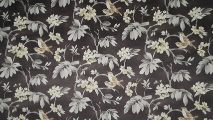 Wall Mural - black and white texture with flower and leaf on fabric