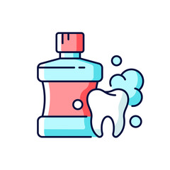 Poster - Mouthwash for teeth health RGB color icon. Oral rinse. Fighting plaque buildup. Preventing teeth decay. Oral hygiene. Strengthening enamel. Isolated vector illustration. Simple filled line drawing