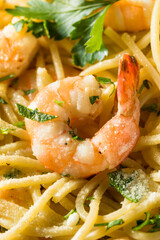 Canvas Print - Homemade Cooked Shrimp Scampi with Pasta