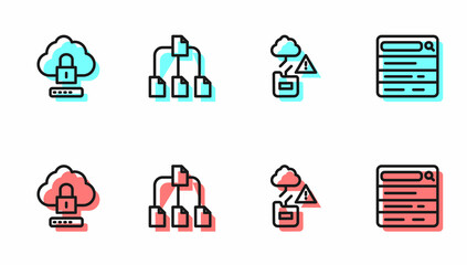 Aufkleber - Set line Cloud technology data transfer, computing lock, Folder tree and Search engine icon. Vector
