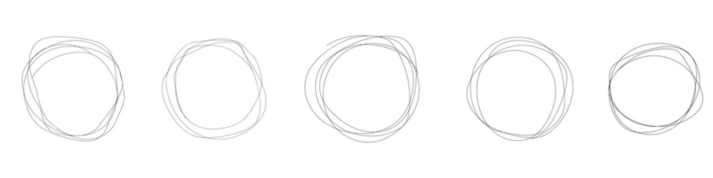Hand drawning circle line sketch set. Art design round circular scribble doodle