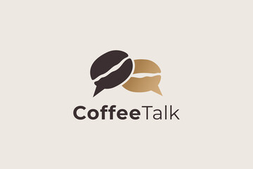 Poster - Coffee Talk Logo. Brown Coffee Beans with Chat Talk Speech Bubbles Combination isolated on Vintage Background. Flat Vector Logo Design Template Element for Coffee Shop, Cafeteria and Restaurant Logos.