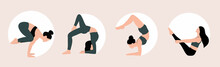 Bundle Of Woman Demonstrating Various Yoga Positions Isolated On Light Background. Colorful Flat Vector Illustration.