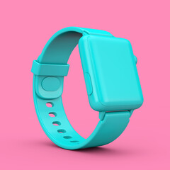 Aufkleber - Blue Modern Smart Watch Mockup with Strap in Duotone Style. 3d Rendering