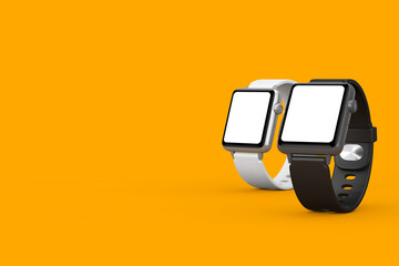 Aufkleber - Black and White Modern Smart Watch Mockups and Straps with Blank Screen for Your Design Closeup. 3d Rendering