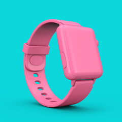Aufkleber - Pink Modern Smart Watch Mockup with Strap in Duotone Style. 3d Rendering