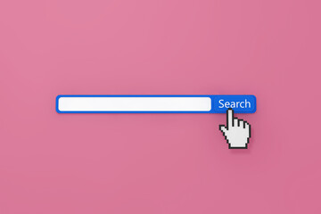 Fototapete - Internet Search Bar Icon with Pixel Hand. 3d Rendering