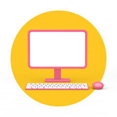 Poster - Abstract Cartoon Pink Desktop Computer with Mouse, Keyboard and Blank Screen for Your Design in Duotone Style. 3d Rendering