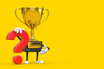 Aufkleber - Golden Award Winner Trophy Person Character Mascot with Red Question Mark Sign. 3d Rendering