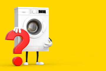Aufkleber - Modern White Washing Machine Person Character Mascot with Red Question Mark Sign. 3d Rendering