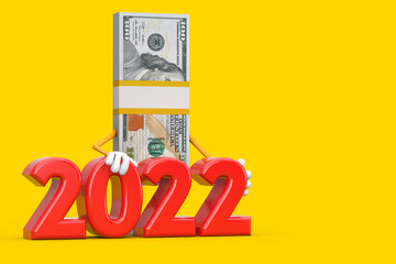 Aufkleber - Stack of One Hundred Dollar Bills Person Character Mascot with Red 2022 New Year Sign. 3d Rendering