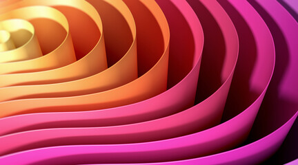 Fototapete - 3D render abstract background of smooth lines of splines from yellow to pink with a dof