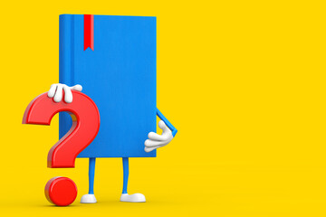 Fototapete - Blue Book Mascot Person Character with Red Question Mark Sign. 3d Rendering