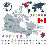 Fototapeta  - Canada Map isolated on transparent background and navigation icon set