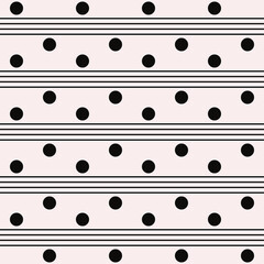 Poster - Black polka dot and four stripes ornament. Vector seamless abstract ornament.