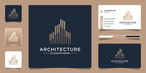 Minimalist architecture logo with line art style logo design and business card template