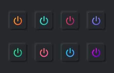 Poster - set of colorful square power buttons in modern neumorphic trend style. turn on mode. ui, ux set for 