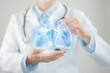 Unrecognizable doctor holding highlighted handrawn Lungs in hands. Medical illustration, template, science mockup.