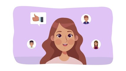 Poster - social media marketing animation with girl and icons