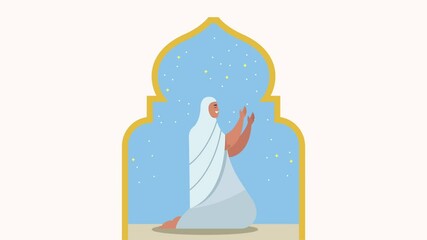 Sticker - hajj mabrour celebrating with woman praying in arch