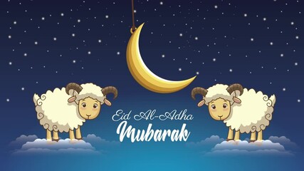 Canvas Print - eid mubarak celebration lettering with goats and moon