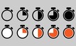 Chrono. Timer, clock, stopwatch isolated set icons. Label cooking time. Vector Isolated illustration.