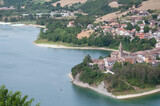 Fototapeta Na drzwi - Beautiful landscape of small old town with beautiful lake MERCATALE MARCHE ITALY AT SUMMER