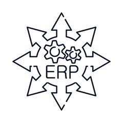 Poster - ERP system. Operation, delivery, optimization, implementation. Concept. Vector icon isolated on white background.