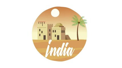 Poster - india independence day lettering with building in desert