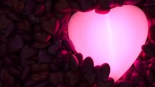 Small Hearts Around A Large Pinkish Glowing Heart 3D Rendering