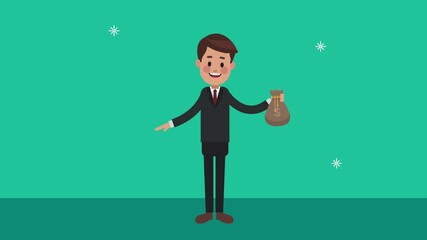 Sticker - elegant businessman worker with money bag