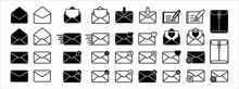 Message Mail Icon Vector Set. E-mail Envelope Icon Illustration Pack. Inbox, Sending, Opened, Received, Texting, Write, Favorite, Love, Sent, Delivered, Download Of Mail Sign Symbol.