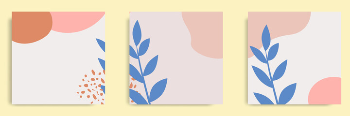 Wall Mural - Set of abstract organic fluid floral background template and layout in square shape for multipurpose usage web and print, banner, cover in pink peach pastel color