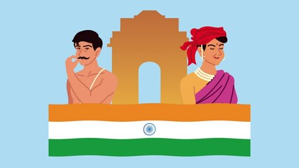 Wall Mural - indian culture couple in flag and mosque