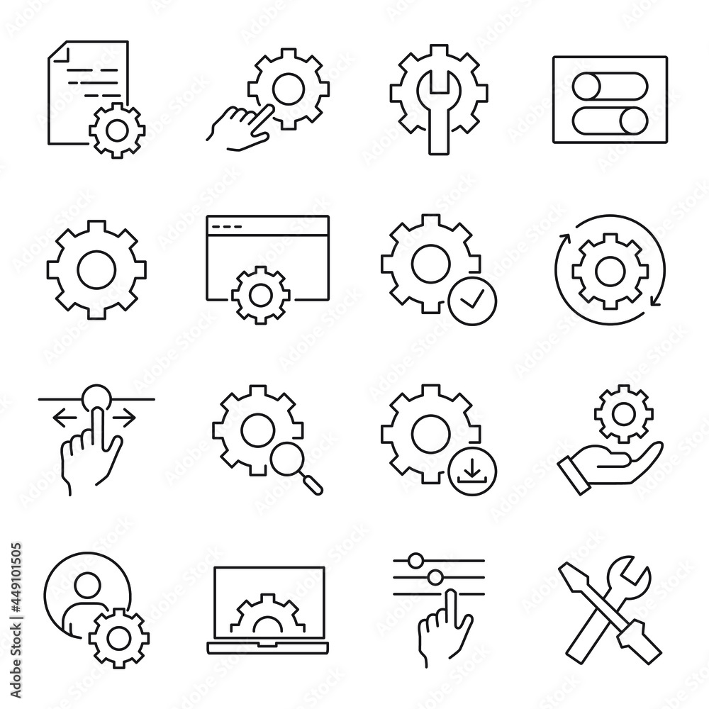 Setup and Settings icon set. Setup and Settings pack symbol vector ...