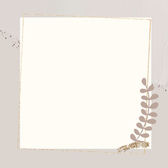 Wall Mural - Leafy gold frame on beige background vector